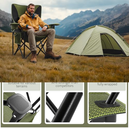 Heavy Duty Folding Chair 500LB Capacity, Oversized Camping Chairs with Cup Holder, Cooler Bag & Storage Pouch, Double-Laye...