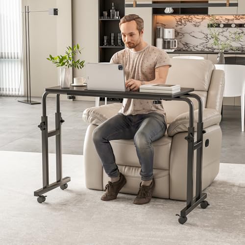 LINGMI Recliner Table, Overbed Table with Wheels Adjustable Height and Length Over Bed Desk, Hospital Heavy Duty Metal Leg...