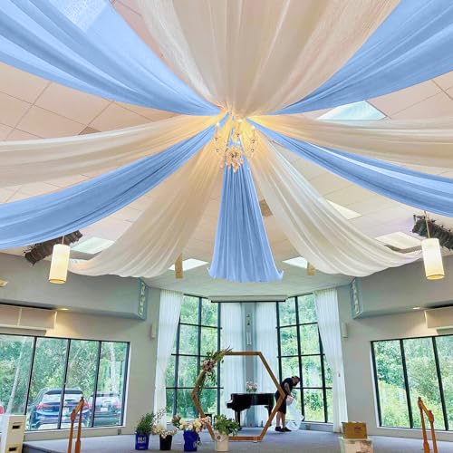 MODFUNS Light Blue Ceiling Drape 5x20ft 4 Panels Chiffon Ceiling Draping Fabric Sheer Wedding Arch Drapery Stage Canopy Ce...