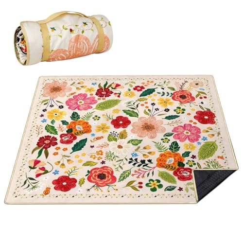 QDJGSDDGM Picnic Blankets Waterproof Foldable Extra Large,80"x 80" Outdoor Beach Blanket Sandproof,3-Layer Lightweight Han...