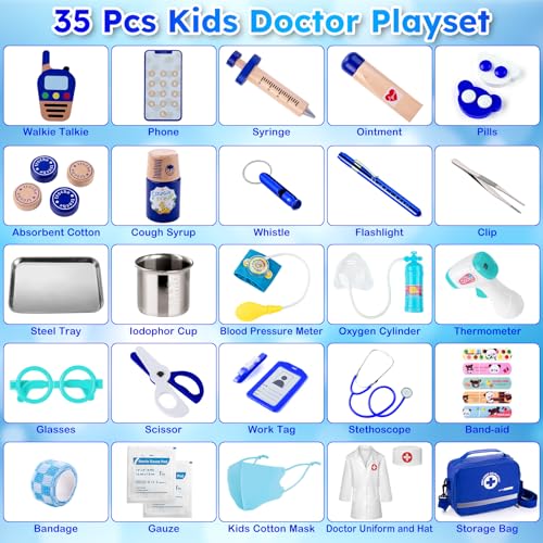 EFO SHM Doctor Kit for Kids, 35 Pcs Kids Doctor Kit for Toddlers 3-5 with Medical Storage Bag & Real Stethoscope, Pretend ...