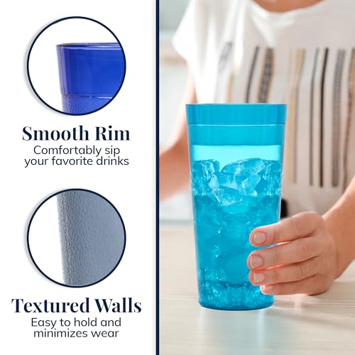 US Acrylic Cafe Plastic Reusable Tumblers (Set of 16) 20-ounce Water Cups Coastal Colors | Restaurant Style Drinking Glass...