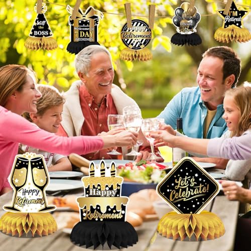 DTOFOOT 10 Pcs Retirement Party Decorations, Retirement Party Supplies Retirement Table Decorations Black and Gold Retirem...