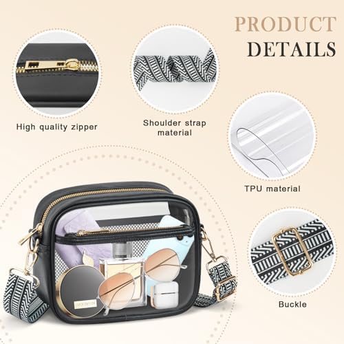 MOMSIV Clear Bag for Stadium Events, Crossbody Transparent Bag for Concerts Sports Events, Purses for Men & Women