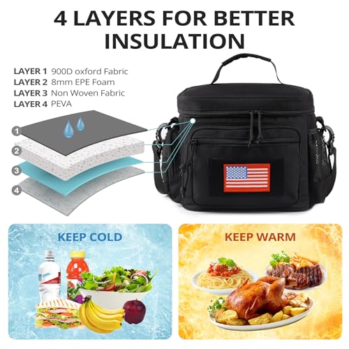 Lunch Box for Men, Tactical Lunch Bag MOLLE Webbing Leakproof Insulated Large Lunch Cooler Women Adult Meal with Adjustabl...