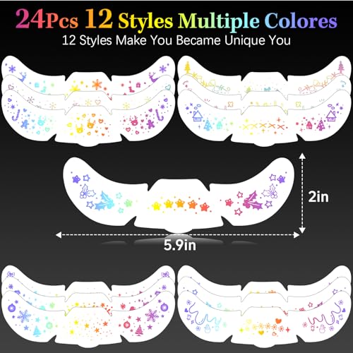 24pcs Glitter Makeup Patches-Holographic-Face Glitter, Sparkle Speckles Patches for Women, Body Temporary Tattoos,Cute Spa...