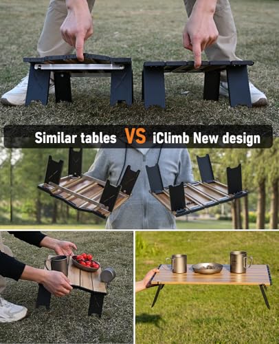 iClimb Ultralight Compact Mini Beach Picnic Folding Alu. Table with Carry Bag, Two Size (Nature - S)