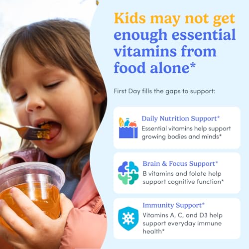 First Day Kids Multivitamin Gummies Age 4+, Strawberry & Orange - Kids Vitamins Multivitamin Gummy A C D3 K2 B1 B2 B6 B12 ...