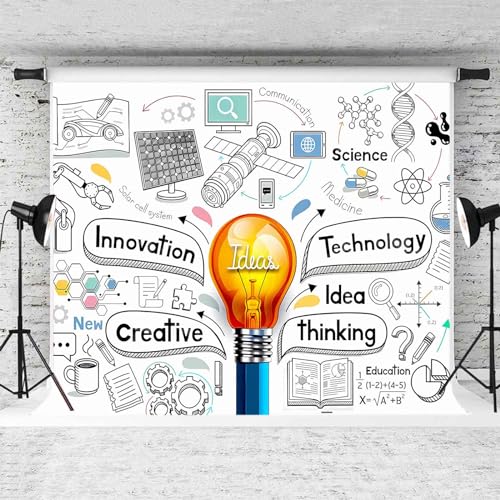 EMDSPR 7x5ft Light Bulb Ideas Backdrop Lightbulb Creative Innovation Think Photography Background Birthday Party Supplies ...