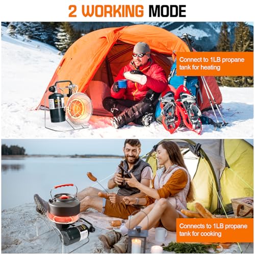 GasBRUH Outdoor Multi-Use Portable Propane Patio Heater/Cooker, 18,000 BTU include USB Lighter, Gas Camping Heater for Ten...