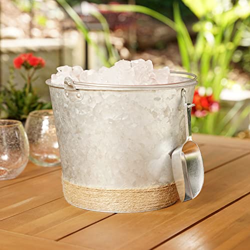 Twine Farmhouse Ice Bucket with Scoop - Beverage Tub Wrapped with Rope for Parties - Galvanized Metal Bucket Cooler & Drin...
