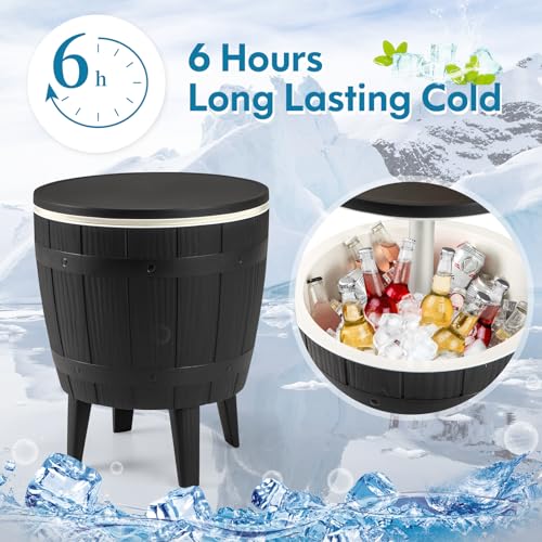 Moccha Outdoor End Table Cooler - 10 Gallon Cooler Side Table with Height Adjustable Tabletop, 3-in-1 Ice Bucket for Beer...