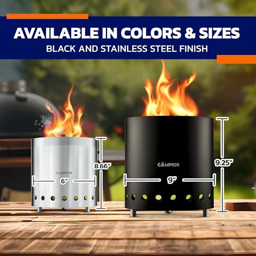 CAMPIOR Wood Burning Fire Pit Stove with Black Exterior - Smokeless Outdoor Stove for Efficient Wood Fires, Camping, and G...