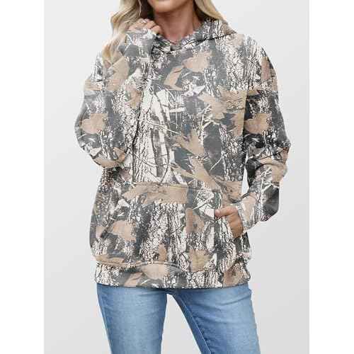 ANRABESS Women Camo Hoodies Long Sleeve Maple Leaf Print Fleece Oversized Casual Pullover Sweatshirt 2025 Fall Preppy Clothes