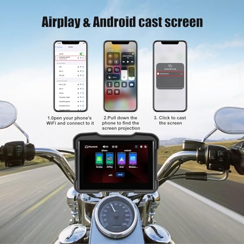Motorcycle GPS Navigation System with Wireless Carplay Android Auto 5" Moto CarPlay Screen with Dual Bluetooth, Navigatio...