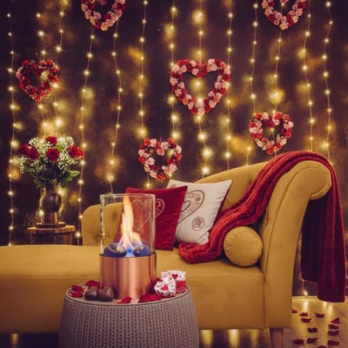 Curtain String Lights 6.5 x 5 ft,195 LED Battery Operated USB Powered light with 8 Modes Dimmable Timer,Copper Tapestry Tw...