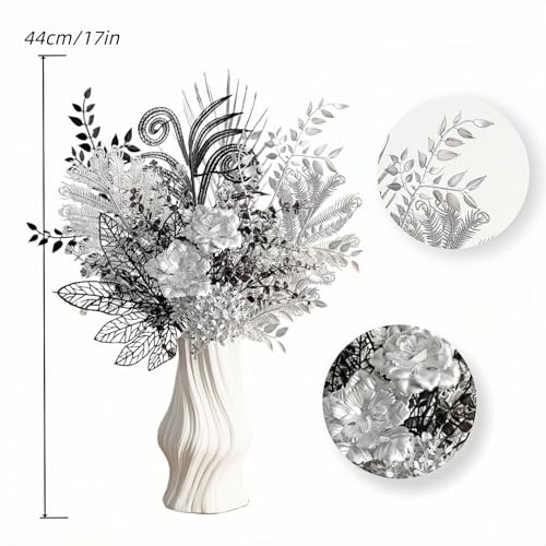 jinbujinxi Silver-Black Metal Flower Combination - Artificial Bouquet, Modern Minimalist, Industrial Light Luxury, Home De...