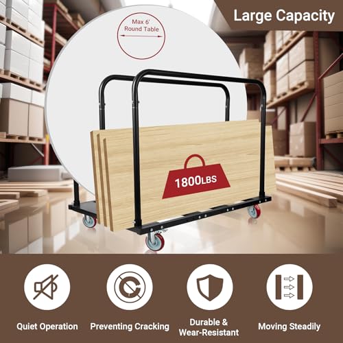 Eastrexon Folding Table Cart, Heavy Duty Table Dolly w/ 5" PU Swivel Wheels, Drywall Dolly Cart w/ 1800 LBS & 10 Table Cap...