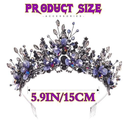 JAKAWIN Light Up Black Crown and Tiara Rhinestone Headpiece Halloween Costume Hair Accessories for Women