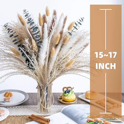 Boho Decor Pampas Grass and Eucalyptus Bouquet,pompas Grass Dried Flowers Arrangement for Centerpiece Table Decor,Wedding,...