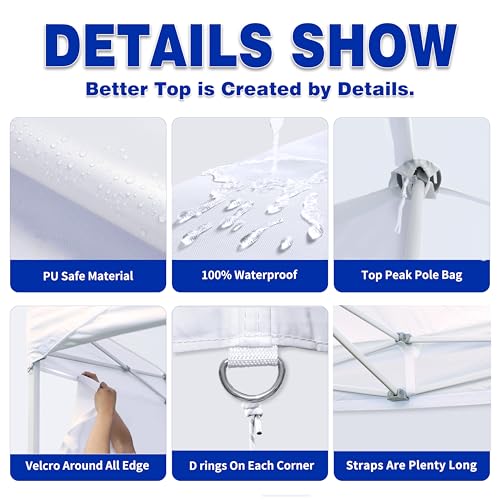 SCOCANOPY Commercial 10x10 Replacement Canopy Top,Canopy Cover ONLY,Bonus 4 Pack Weight Bag,(White)