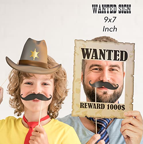 Western Cowgirl & Cowboy Photo Booth Props. Wild West Party Decorations. 41 Pcs Texas Theme Props with Wanted Sign for Bir...