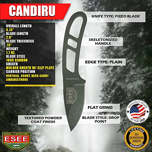 ESEE Authentic Candiru Tactical Survival Knife - Molded Sheath Belt Clip Plate (OD Blade, Black Molded Sheath)
