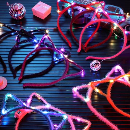 WILLBOND 40 Pcs LED Cat Ears Headband Cute Glow Light up Cat Headband Kitty Ears for Women Lady Festival Birthday Party