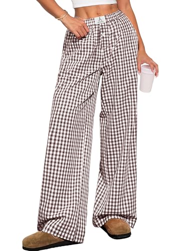 ANRABESS Womens Striped Gingham Pants 2026 Pajama Lounge Boxer Pants Cute Comfy PJ Bottoms with Pockets Y2K Plaid Outfits