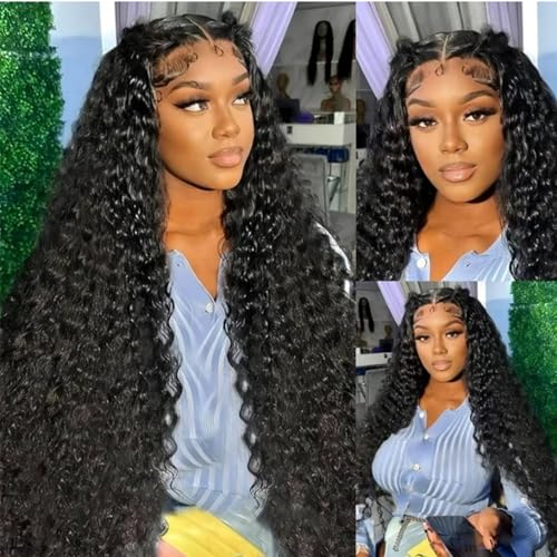 28 Inch Deep Wave Lace Front Wigs Human Hair 200% Density 13x4 HD Transparent Lace Deep Curly Human Hair Wig for Black Women Brazalian Virgin Wigs Pre Plucked