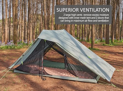 Nature Link Altair Two Ultralight Backpacking Tent, 2 Person Trekking Pole Backpacking Tent, Waterproof, Compact, 3 Seaso...