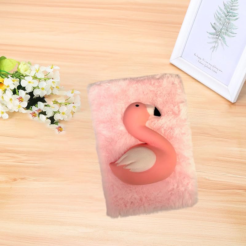 Pink Flamingo Cartoon Plush Notebook, A5 Slow Rebound Flamingo Journal Notepad Diary with 80 Lined Writing Pages, Student Cute Stationery, New Year Gift