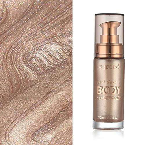Body Shimmer Oil, Rose Gold Natural Glow Luminizer, Long Lasting Waterproof Moisturizing Liquid Illuminator Highlighter Ma...