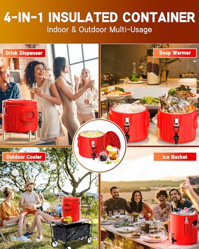 Insulated Beverage Dispenser 2 Gallon- Ice and Hot Drink Dispenser with 304 Stainless Steel Interior and Spout, Portable H...