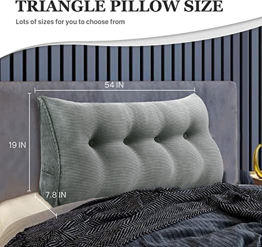 Wedge Headboard Pillow Dorm Room Reading Pillow Back Support for Sitting Up in Bed Bolster Lumbar Cushion Body Positioning Bedrest Corduroy (Dark Gray, Full (54 * 8 * 20in))