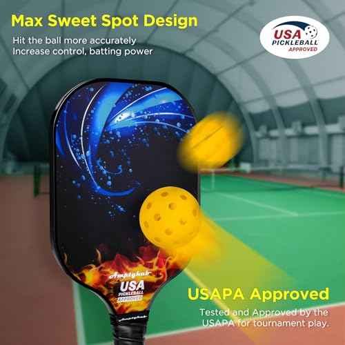 Carbon Fiber Surface Pickleball Paddles Set of 2, 2023 USAPA Approved, Polypropylene Honeycomb Core, Anti-Slip Sweat-Absorbing Grip, 2 Paddles, 2 Indoor Pickleball & 2 Outdoor Pickleball, 1 Carry Bag
