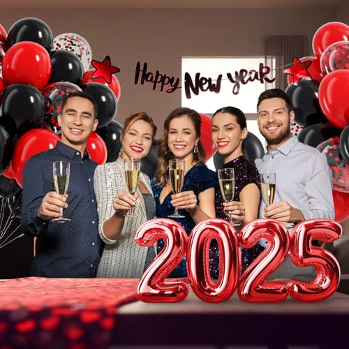 Red and Black Balloons, 60pcs 12inch Black Red Confetti Balloons for Graduation Wedding New Year Eve Birthday Party Decora...