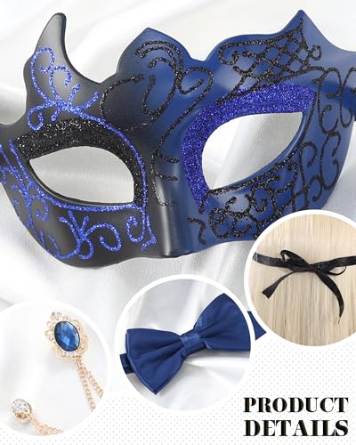 Zinniday 3 Pcs Masquerade Mask for Men, Opera Venetian Mask Set with Bowtie, Opera Half Face Masks Kit for Halloween