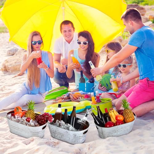 Tessco 4 Pcs 4 Gallon Galvanized Metal Tubs Large Ice Buckets for Parties Beverage Drink Tin Bins Champagne Cocktail Wine ...