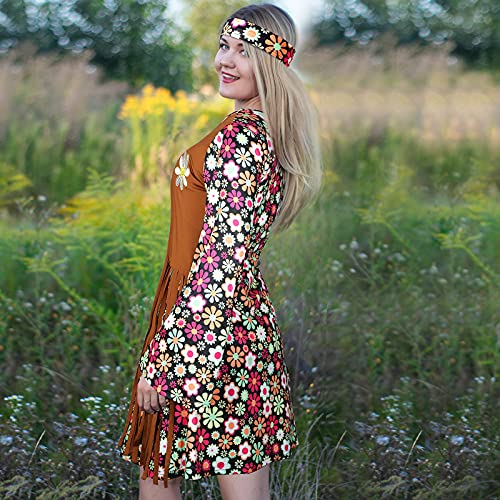 SATINIOR 70s 60s Hippie Costume Set 70s Outfits Accessories for Carnival Party Halloween Women Disco Dress
