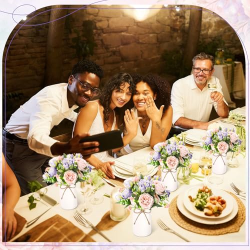Domensi 6 Sets Wedding Floral Centerpiece for Table Decor, Artificial Peonies Silk Flowers Bouquet with Flower Foam and Me...