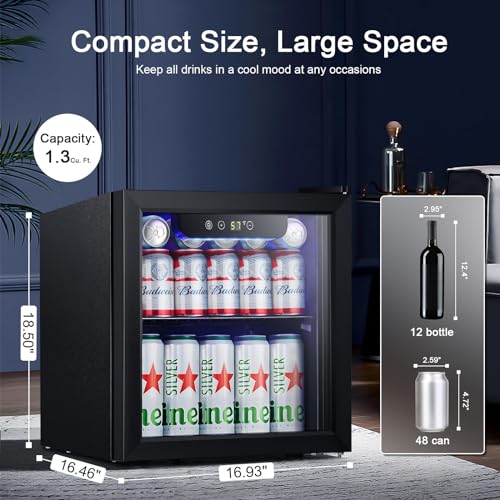 Antarctic Star Mini Fridge Cooler - 12 Bottle 48 Can Beverage Refrigerator Glass Door for Drinks or Beer Wine –Small Drink...