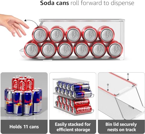 Sorbus Skinny Soda Can Organizer for Refrigerator - Stackable Slim Can Holder Dispenser with Lid for Fridge, Pantry, Freez...