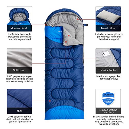 BISINNA Sleeping Bag with Pillow - 4 Season Backpacking Sleeping Bag Lightweight Waterproof Warm and Washable for Adults, ...