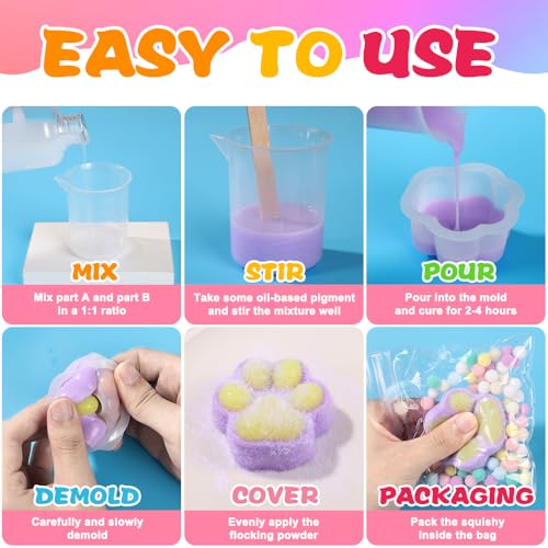 JOICEE Taba Squishy Kit, DIY Squishy Making Kit 18OZ 1:1 AB Liquid Silicone with 6 Molds for Make Your Own Super Soft Squi...