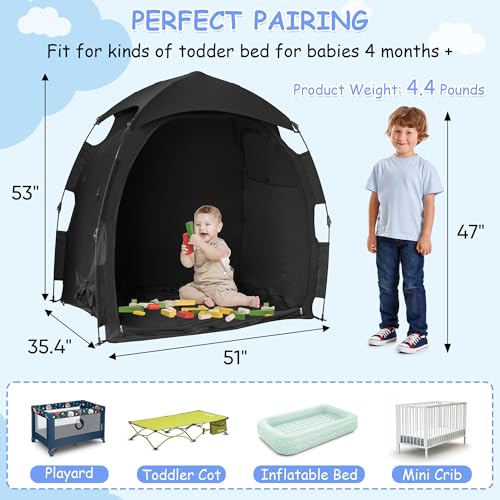 YABORAS Sleep Tent for Pack N Play, Baby Sleep Tent One-Click Assembly Effective Light Blocking Tent for Sleep Pod & Mini ...