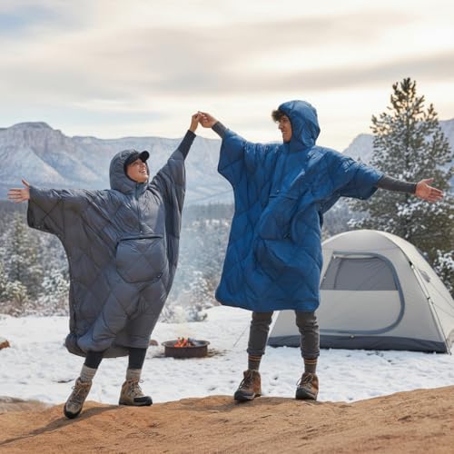 ATEPA Wearable Sleeping Bag, Recycled Warm Camping Wearable Blanket Poncho for Outdoor Sports, Winter Poncho for Women Men