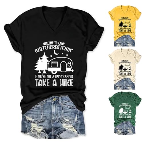 Camp Shirts Women Funny Camping Graphic Tees Welcome to Camp Quitcherbitchin T-Shirt Tees V Neck Tops