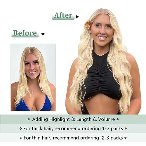 Hair Extensions Clip in Real Human Hair 14 inch Bleach Blonde Clip in Hair Extensions 105g Straight Thick Double Weft Natural Human Hair Extensions for Women (14inch,7pcs, 105g)
