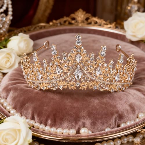Gold Tiara for Women,Tiaras for Girl Bride Wedding Hair Accessories for Bridal Birthday Party Prom Halloween Cos-play Cost...
